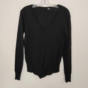 Unbranded Black V-Neck Cotton Cashmere Sweater Size Small Goth Emo Quiet Luxury